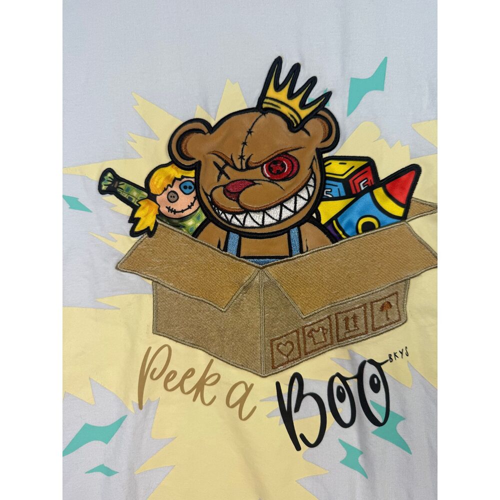BKYS Shirt Peek a Boo‎ Teddy Bear Crown Patched Velvet Streetware Size XXL